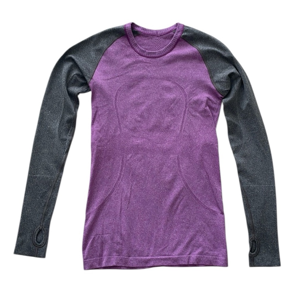 Lululemon Swiftly Tech Long Sleeve Shirt Womens Size 6 Purple Gray w/ Thumbholes